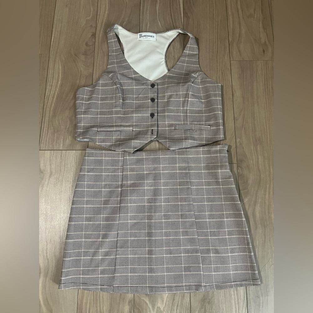 Plaid Two-Piece mini Skirt and Vest Set